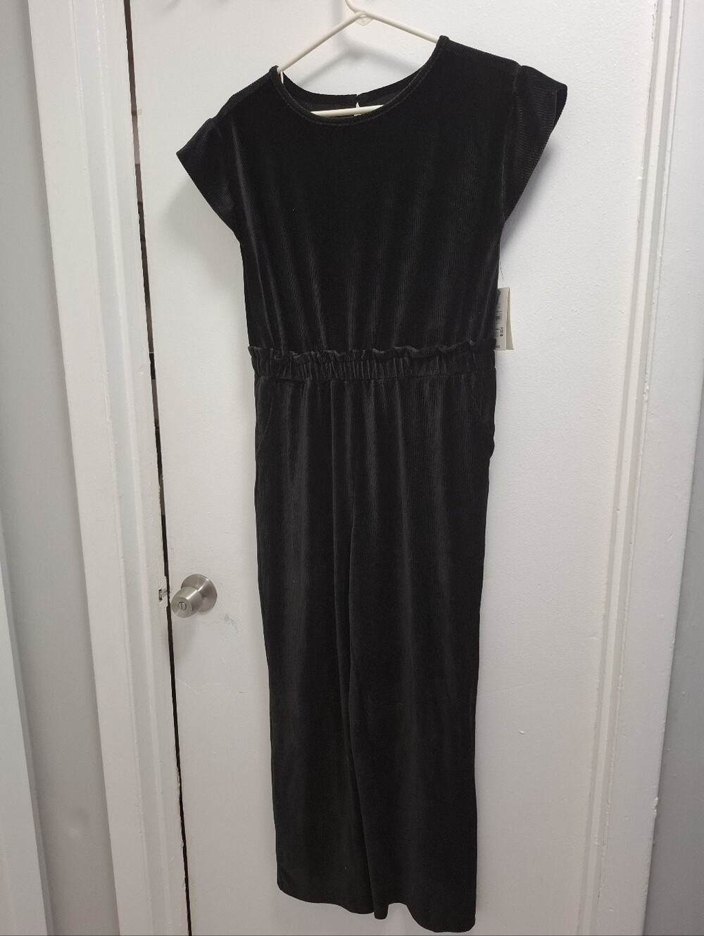 GIRLS Black Velvet Cap-Sleeve Jumpsuit Dress SIZE XXL 18 NEW